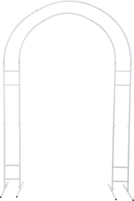 Obrázok produktu pre Kovový dekoratívny rám – dvojitý oblúkový rám – 220x60 cm – so stojanom – na svadbu a oslavy – biela farba