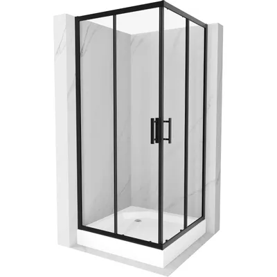 Image de Mexen Rio Cabine de douche carrée 90 x 90 cm, Transparent, Noir + Receveur de douche Rio, Blanc - 860-090-090-70-00-4510