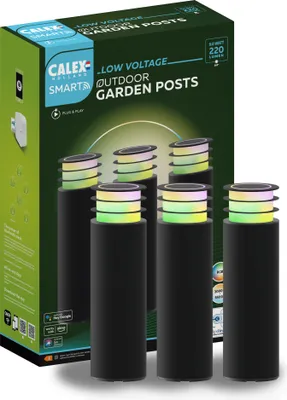Produktbild von Calex Smart Outdoor LED Wegeleuchte, RGB-Farben & kalt- bis warmweiß Licht, dimmbar, wasserdicht, WLAN + Bluetooth Gateway App- & Sprachsteuerung, 3er Pack