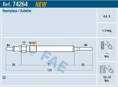 Produktbild von FAE 74264 Diesel Glühkerze für MINI Schrägheck (R56) M10x1
