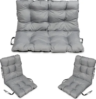 Produktbild von Sitzkissen Bankkissen Bankauflage - 120x50 cm und Rückenlehne 120x60 cm mit 2er 48x96 cm Stuhlkissen Set - Outdoor und Indoor - grau