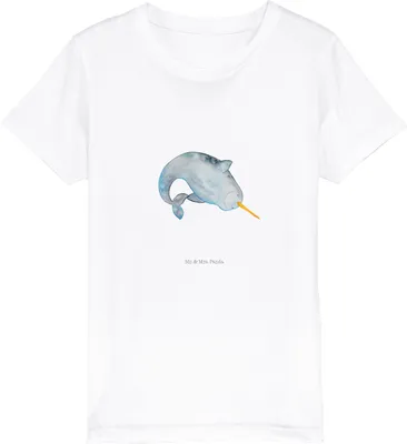 Produktbild von Mr. & Mrs. Panda Kleinkinder T-Shirt Narwal 7-8 Jahre (122/128) - Weiß - Geschenk, Baumwolle Kinder, Aufräumen, Kindershirt, Mädchen, Meer, Teenager, Shirts für, Putzen