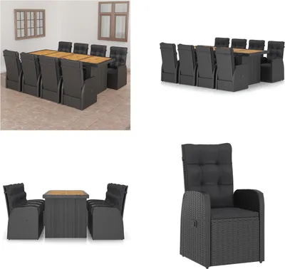 Produktbild von vidaXL 9 tlg. Garten Essgruppe mit Auflagen Poly Rattan Schwarz - Gartenmöbel-Set - Gartenmöbel-Sets - Gartentisch Und Stuhl - Gartentische Und Stühle