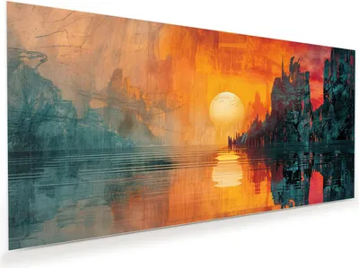Produktbild von Glasbild 100x50cm in XXL für Wohnzimmer, Schlafzimmer Motiv Sonnenuntergang Stadt