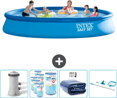 Zdjęcie produktu dla Okrągły nadmuchiwany basen Easy Set firmy Intex - 457 x 84 cm - niebieski - w tym pompa - filtr - markiza - zestaw do czyszczenia
