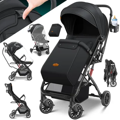 Produktbild von KIDIZ® Kinderwagen Kinderbuggy klappbar Liegebuggy Sportwagen Faltbar 360° Räder 5-Punkt Gurt Inkl. Fußsack, Getränkehalter, Regenabdeckung & Moskitonetz verstellbare Rückenlehne & Sonnenverdeck