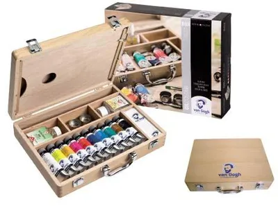 Zdjęcie produktu dla Van Gogh 02840510, Czarny, Niebieski, Zielony, Czerwony, Różowy, Umbra, Biały, Żółty, 40 ml, 105 - 268 - 270 - 393 - 366 - 504 - 535 - 619 - 409 - 701, Tubka, Drewniane pudełko, 12 szt.