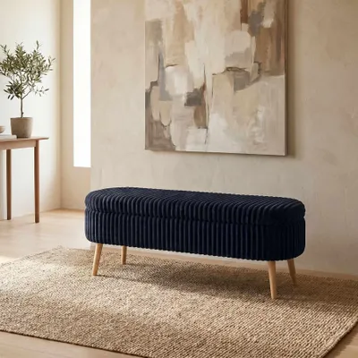 Imagen del producto de Hanah Home, otomana toscana de alta calidad, color negro, 100% lino, 90 x 46 x 35 cm