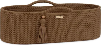 Produktbild von Handgemachter Boho-Baumwoll-Moseskorb mit Matratze - Mokka