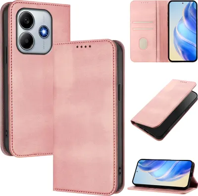 Immagine prodotto di Custodia per Xiaomi Redmi Note 14 5G, custodia in pelle vintage con protezione RFID, slot per schede, supporto Rosa