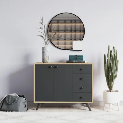 Produktbild von Skye Decor, Waga - Oak, Anthracite, Mehrzweckschrank, Eiche, 100 % MELAMINBESCHICHTETE SPANPLATTEN, 100 x 35 x 82 cm