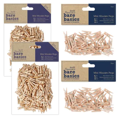 Productafbeelding van Papermania, natuurlijke houten mini-waslijntjes, 500 stuks (2 verpakkingen van 50 stuks elk)