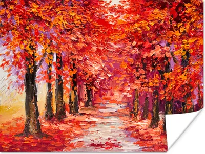 Produktbild von MuchoWow® Poster Gemälde - Bäume - Herbst - Ölgemälde 120x90 cm - Wandbild