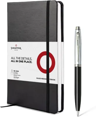 Productafbeelding van Sheaffer Geschenkset 100 - Glanzend zwart vat geborsteld chroom cap balpen - Cadeauset