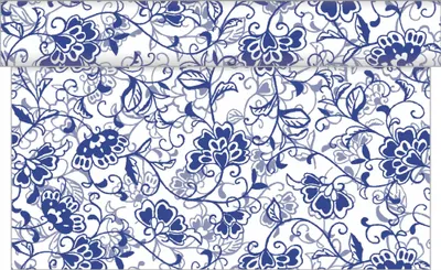 Produktbild von Sovie HOME Tischläufer Liv in Blau aus Linclass® Airlaid 40 cm x 4,80 m, 1 Stück - Floral Blumen