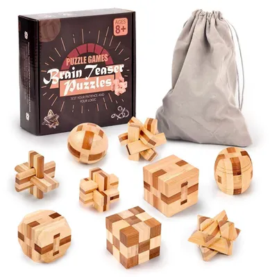 Produktbild von Holz Knobelspiele Set 9 Stück 3D Mini Puzzle Denkspiele Geschenk für Erwachsene & Kinder 4.5cm