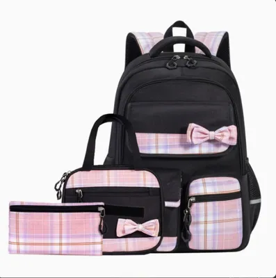 Produktbild von Schulrucksack Mädchen,3-Teilig Kinderrucksack für Schule Reisen,Große Kapazität Schulrucksack Teenager, Lunchpaket Set für Mädchen 9-16 Jahre Schwarz