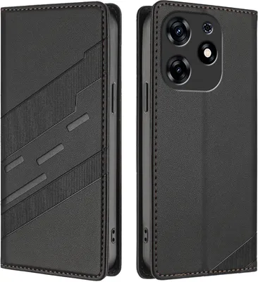 Produktbild von Hülle für Tecno Spark 10 Pro, Kunstleder Brieftaschen Handyhülle mit Kartenfach und Standfunktion Schwarz