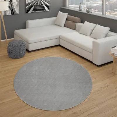 Produktbild von Teppich Für Wohnzimmer Einfarbig Kurzflor Schlicht Und Modern, In Silber Grösse Ø 120 cm Rund