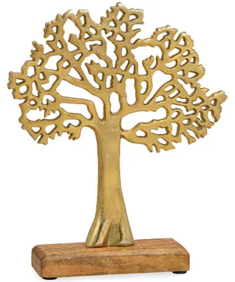 Produktbild von Baum Aufsteller Metall Holzsockel Dekofigur Gold 1 Stk 22x27x5 cm