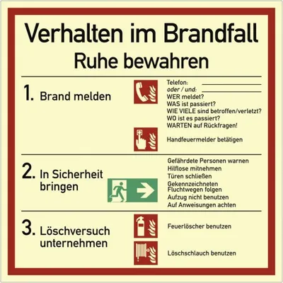 Produktbild von Dreifke® Aufkleber Verhalten im Brandfall ISO 7010, Folie, langnachleuchtend,...