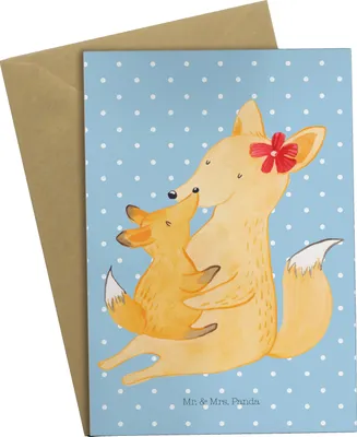 Produktbild von Mr. & Mrs. Panda babykarte Fuchs Mama - Blau Pastell - Geschenk, osterkarten, Mutter, einladungskarten, glückwunschkarten, spruchkarte, weihnachtskarten, Schoß, Muttertag