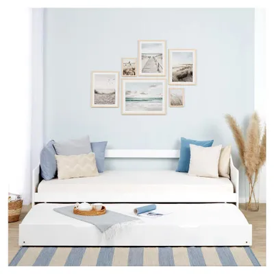 Produktbild von Kinderbett Einzelbett Holzbett Tagesbett 90x200 ausziehbar Weiß mit Lattenrost