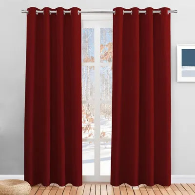 Image de Rideaux thermiques de protection contre le froid, avec œillets, dimensions 220 cm de hauteur x 140 cm de largeur (lot de 2), couleur rouge