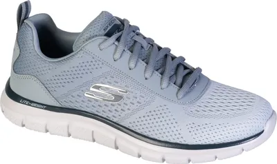 A single blue Skechers shoe is shown from the side against a white background.