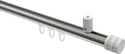 Produktbild von Interdeco Innenlaufstange / Gardinenstange mit Innenlauf Edelstahl-Optik / Weiß, Typ Sonius Estana (Glitzerkappe) Deckenmontage, 20 mm Ø 1-läufig, 220 cm