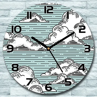 Produktbild von Wanduhr aus Glas Rund fi 30 Wolken weiß blau Quarz Deko Schlafzimmer Büro