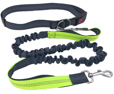 Obrázok produktu pre Bezruká vodítko pre psa, bungee, bedrový pás, reflexné, sivá farba, dĺžka 130-180 cm