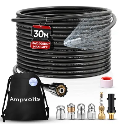 Rohrreinigungsschlauch 30 m, 5 Düsen, Adapter, 400 bar