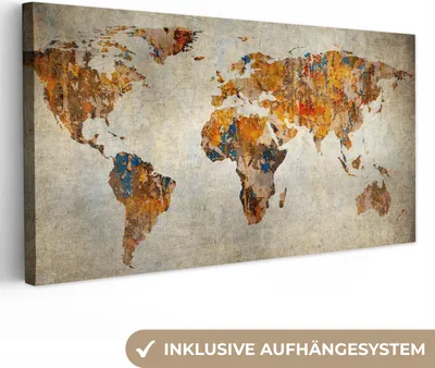 Obrázek produktu pro OneMillionCanvasses® - Plátna - Mapa světa - Vintage - Abstraktní - Děti - Chlapci - Dívky, nástěnné umění, nástěnné dekorace Obývací pokoj, 40x20cm