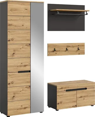 Produktbild von Garderoben-Set >Canu< in Basalt Grau / Artisan - 160x190x37cm (BxHxT)