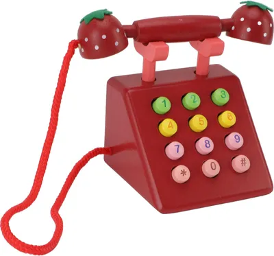 Image de Téléphone en bois Décor Haute simulation éducative Mignon modèle de téléphone décoratif Décoration de bureau pour la maison, le bureau et le café Rouge