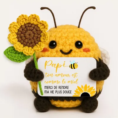 Gehäkelte Biene mit Sonnenblume – Geschenk für Opa