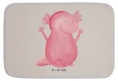 Produktbild von Mr. & Mrs. Panda Badteppich Axolotl Hurra - Grau Pastell - Geschenk, Motivation, Lurch, badezimmermatte, Freude, Badematte, Badezimmerteppich, Badvorleger, Teppich Bad