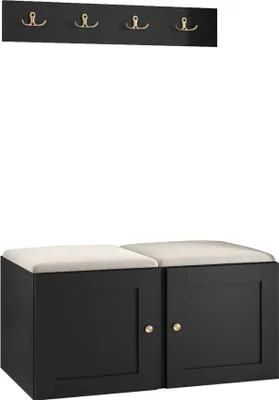 Produktbild von MIRJAN24 Garderoben-Set Orion Ramiro VI, Schuhschrank, Kleiderhakenbrett, 2x Sitzpaneel 42x42, Metallgriffe, 4 Kleiderhaken (Farbe: Schwarz, Manila 02)