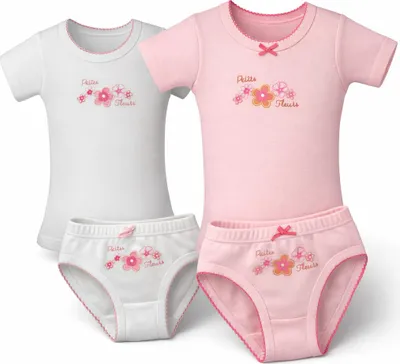 Immagine prodotto di set 4 pezzi di biancheria intima bambina canottiera slip cotone; bianco/rosa/98/104