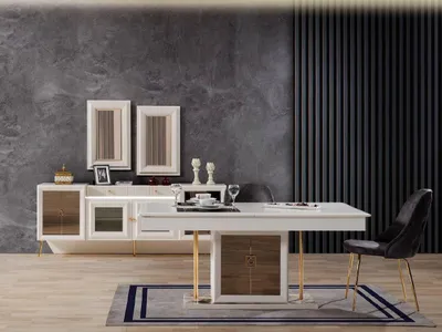 Zdjęcie produktu dla Stół Luxus Ess z 6 krzesłami, design, nowoczesne drewniane meble do salonu