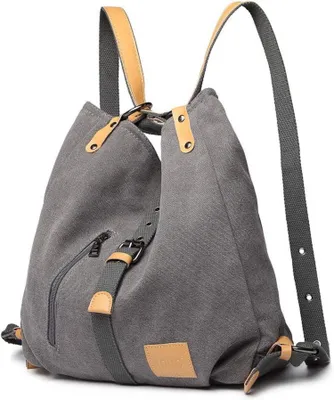 Produktbild von KONO Canvas Rucksack Damen Handtasche Schultertasche Grau