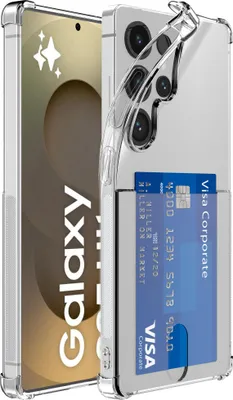 Produktbild von Geeignet für Samsung Galaxy S25 Ultra Phone Case mit Kartenhalter Transparentes Silikon TPU mit Bumper - Transparentes Silikon TPU Back Cover Case mit Cardslot - Smartphonica