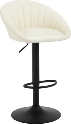 A beige bar stool with a black base and stem, shown against a white background.