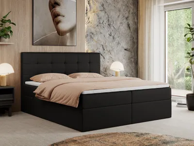 Produktbild von MKS MEBLE Boxspringbett 140x200 mit Bettkasten und Matratze H3, Polsterbett 140x200 mit Bettkasten, Bett 140x200 mit Stauraum und Topper - Centos - Schwarz Kunstleder