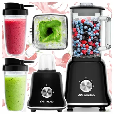 MalTec BL1800W Standmixer mit 1,6-l-Behälter, Mühle und 2 Flaschen