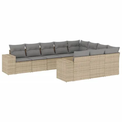 Produktbild von 10-tlg. Garten-Sofagarnitur mit Kissen Beige Poly Rattan