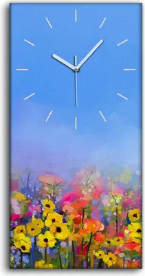Produktbild von Wandbild Leinwand Bilder mit Uhr Geräuschlos 30x60 Gemälde Blume wiese Himmel - weiße Hände