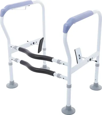 Obrázek produktu pro Podpěrný rám na WC - Volně stojící bezpečnostní rám na WC - Výškově nastavitelný 65-78 cm - Délka 60-65 cm - Nosnost 150 kg - Trubka 1,0 mm - Bílý