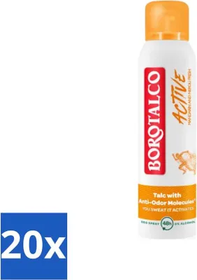 Image de Borotalco – Déodorant spray – Active – Mandarine & Néroli Fresh – 0 % d'alcool – 150 ml - Pack économique - 20 pièces
